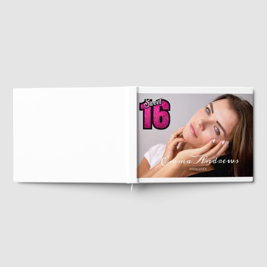 Elegante Kalligrafie Sweet 16 Foto Roze Gastboek Gastenboek (Volledig)