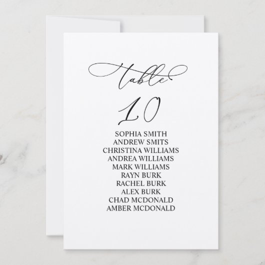 Elegante kalligrafie tafel nummer 10 zitplaatsen k kaart (Voorkant)