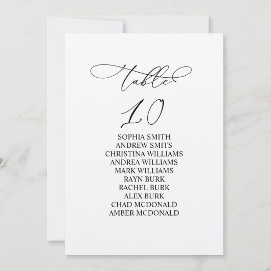 Elegante kalligrafie tafel nummer 10 zitplaatsen k kaart (Achterkant)