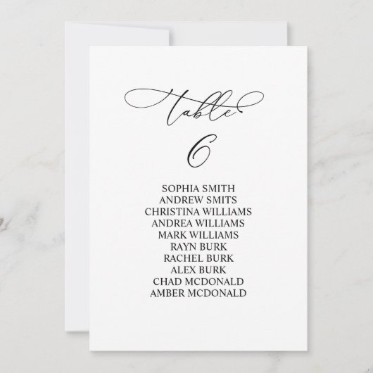 Elegante kalligrafie tafel nummer 6 zitplaatsen ka kaart (Voorkant)