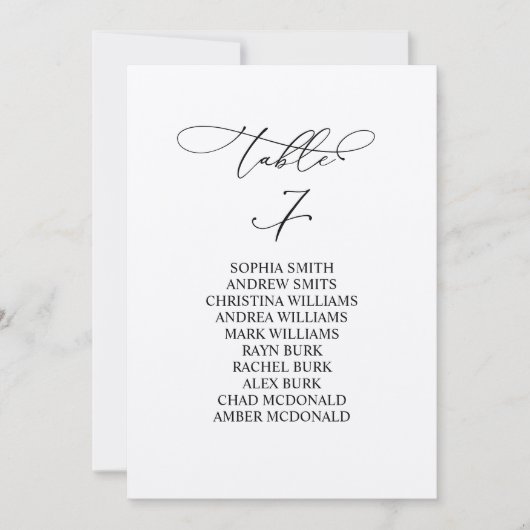 Elegante kalligrafie tafel nummer 7 zitplaatsen ka kaart (Voorkant)