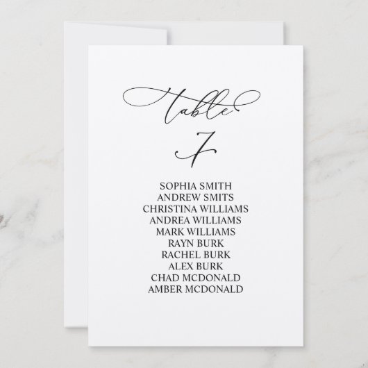 Elegante kalligrafie tafel nummer 7 zitplaatsen ka kaart (Achterkant)