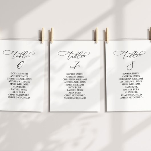 Elegante kalligrafie tafel nummer 7 zitplaatsen ka kaart