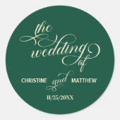 Elegante kalligrafie Teal Bruiloft Ronde Sticker (Voorkant)
