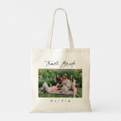 Elegante Kalligrafie Team Bruid Foto Bruidsmeisje Tote Bag (Achterkant)