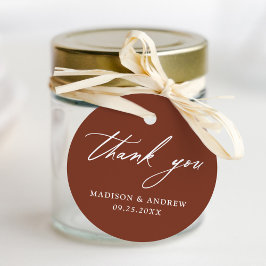 Elegante kalligrafie terracotta bruiloft dank u bedankjes labels