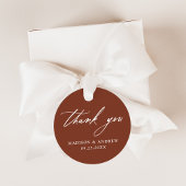Elegante kalligrafie terracotta bruiloft dank u bedankjes labels