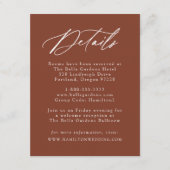 Elegante kalligrafie terracotta bruiloft details informatiekaartje (Voorkant)