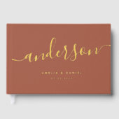 Elegante kalligrafie terracotta bruiloft echte fol gastenboek (Voorkant)