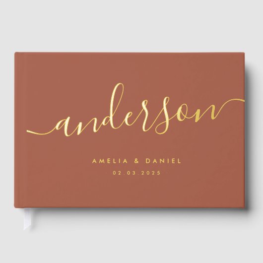 Elegante kalligrafie terracotta bruiloft echte fol gastenboek (Voorkant)