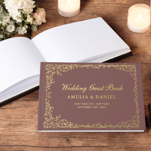 Elegante Kalligrafie Terracotta Gouden Vintage Blo Gastenboek
