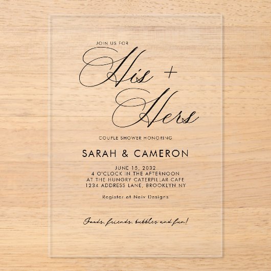 Elegante kalligrafie tijdens zijn paar douche acryl uitnodigingen (Voorkant)