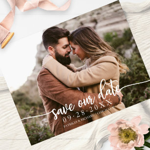 Elegante kalligrafie trouw save our date foto briefkaart