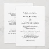 Elegante Kalligrafie Trouwdetails Zwart & Wit Kaart (Voorkant / Achterkant)