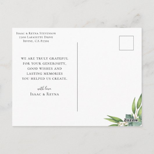 Elegante kalligrafie trouwfoto bedankje briefkaart (Achterkant)