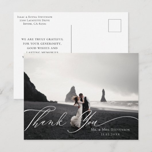 Elegante kalligrafie Trouwfoto Bedankt Briefkaart (Voorkant / Achterkant)