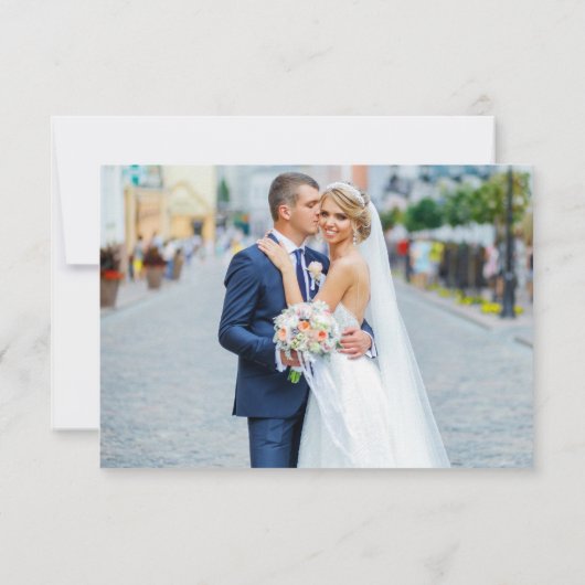 Elegante kalligrafie Trouwfoto Dusty Blue Bedankkaart (Achterkant)