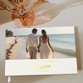 Elegante kalligrafie trouwfoto gastenboek