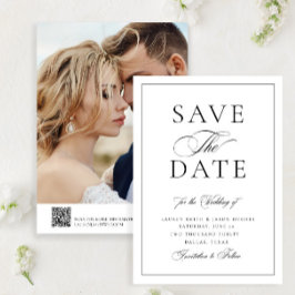 Elegante Kalligrafie Trouwfoto QR Code Trouwen Save The Date