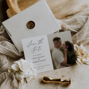 Elegante kalligrafie trouwfoto save the date