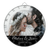 Elegante kalligrafie trouwfoto zwart & wit dartbord (Voorkant)