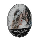 Elegante kalligrafie trouwfoto zwart & wit dartbord (Voorkant Links)