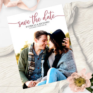 Elegante kalligrafie trouwkaart save the date foto briefkaart