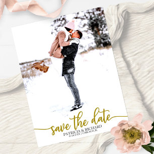 Elegante kalligrafie trouwkaart save the date foto briefkaart