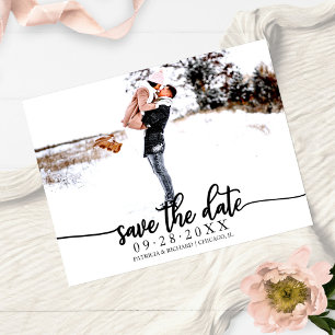 Elegante kalligrafie trouwkaart save the date foto briefkaart
