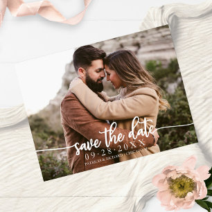 Elegante kalligrafie trouwkaart save the date foto briefkaart