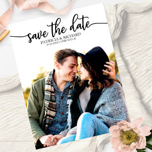 Elegante kalligrafie trouwkaart save the date foto briefkaart
