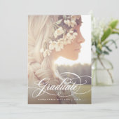 Elegante kalligrafie | Twee foto afstudeerfeest Kaart (Staand voorkant)