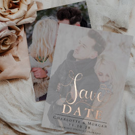 Elegante Kalligrafie Twee foto Save the Date Folie Uitnodiging