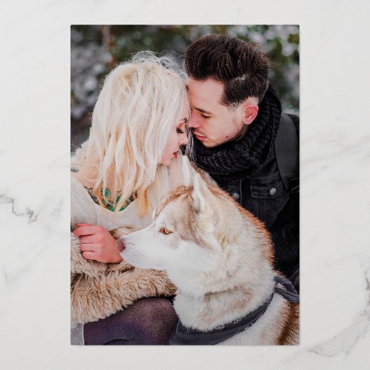 Elegante kalligrafie Twee foto Save the Date Roos Folie Uitnodiging (Achterkant)