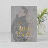 Elegante kalligrafie Twee foto Sla de datum Folie Folie Uitnodiging (Staand Voorkant)