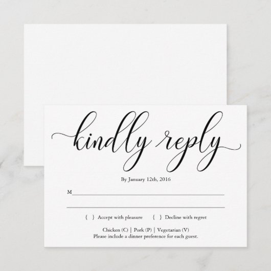 Elegante kalligrafie Uitnodiging Beantwoorden Kaar (Voorkant / Achterkant)