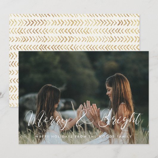 Elegante kalligrafie vrolijk en helder foto feestdagenkaart (Voorkant / Achterkant)