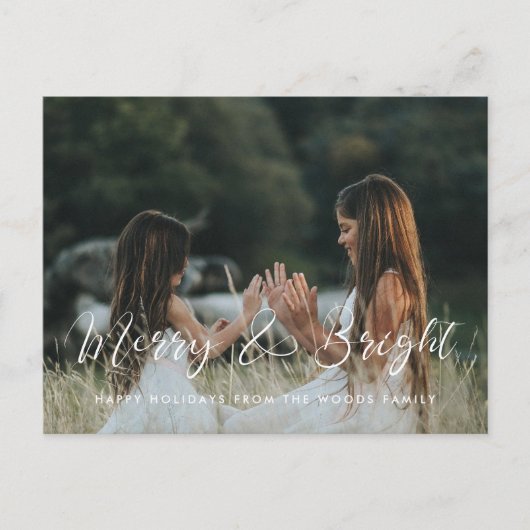 Elegante kalligrafie Vrolijk & Helder Kerstfoto Briefkaart (Voorkant)