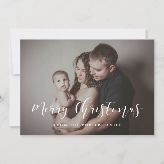 Elegante kalligrafie Vrolijk kerstfeest Familiefot Feestdagenkaart (Voorkant)