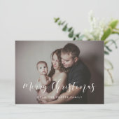 Elegante kalligrafie Vrolijk kerstfeest Familiefot Feestdagenkaart (Staand voorkant)