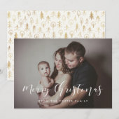 Elegante kalligrafie Vrolijk kerstfeest Familiefot Feestdagenkaart (Voorkant / Achterkant)