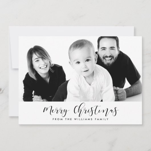 Elegante kalligrafie Vrolijk kerstfeest Familiefot Feestdagenkaart (Voorkant)