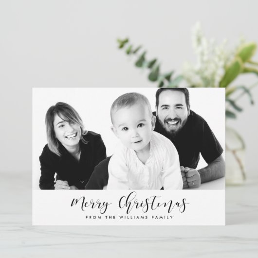 Elegante kalligrafie Vrolijk kerstfeest Familiefot Feestdagenkaart (Staand voorkant)