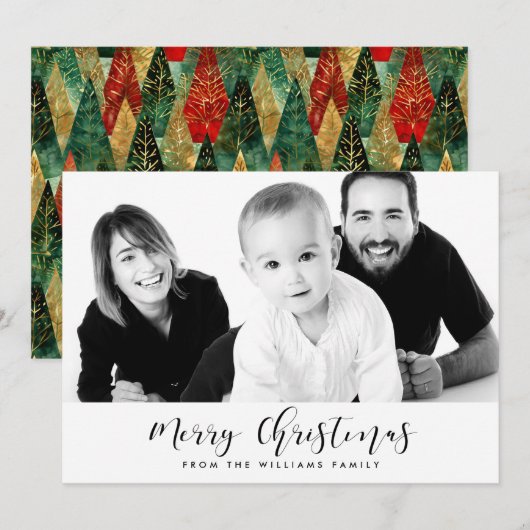 Elegante kalligrafie Vrolijk kerstfeest Familiefot Feestdagenkaart (Voorkant / Achterkant)