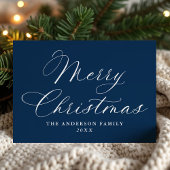 Elegante kalligrafie Vrolijk Kerstfeest Marine Non Feestdagenkaart