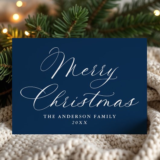 Elegante kalligrafie Vrolijk Kerstfeest Marine Non Feestdagenkaart