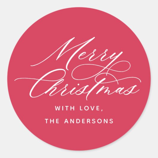 Elegante kalligrafie Vrolijk kerstfeest rood Ronde Sticker (Voorkant)