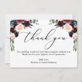 Elegante kalligrafie Waterverf Bloemenbruiloft Bedankkaart (Voorkant)