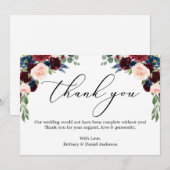 Elegante kalligrafie Waterverf Bloemenbruiloft Bedankkaart (Voorkant / Achterkant)