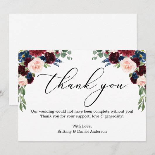 Elegante kalligrafie Waterverf Bloemenbruiloft Bedankkaart (Voorkant / Achterkant)